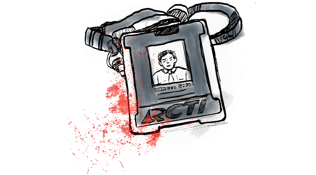 Ilustrasi tampilan dekat kartu identitas pers RCTI milik Ersa Siregar yang menunjukkan foto dan namanya.
